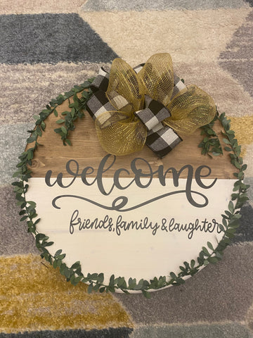 Welcome w/ Greenery Wood Sign